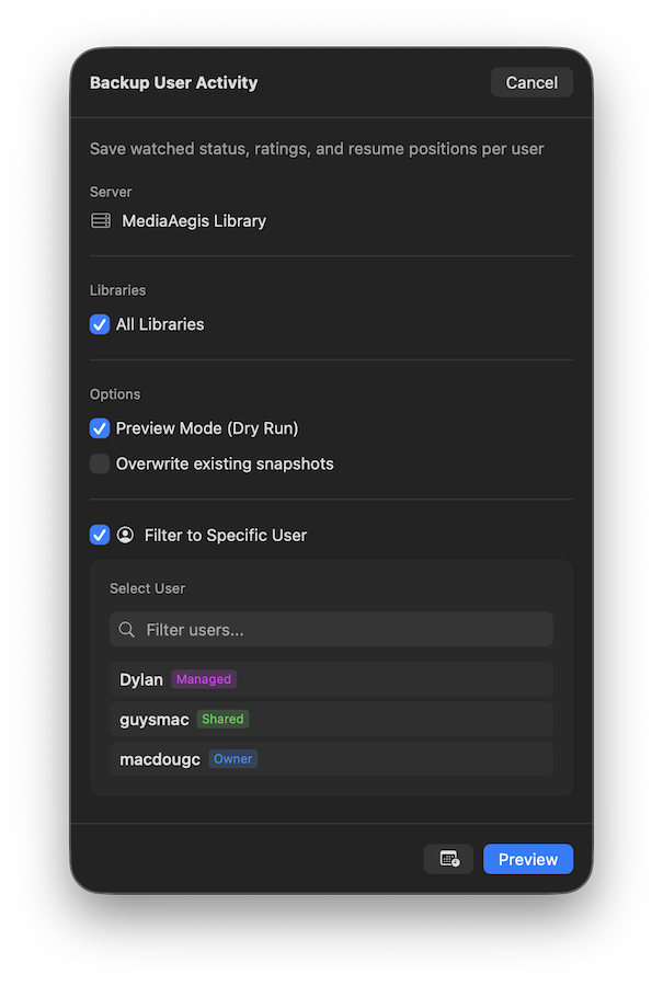 Audience Vault user list with config status
