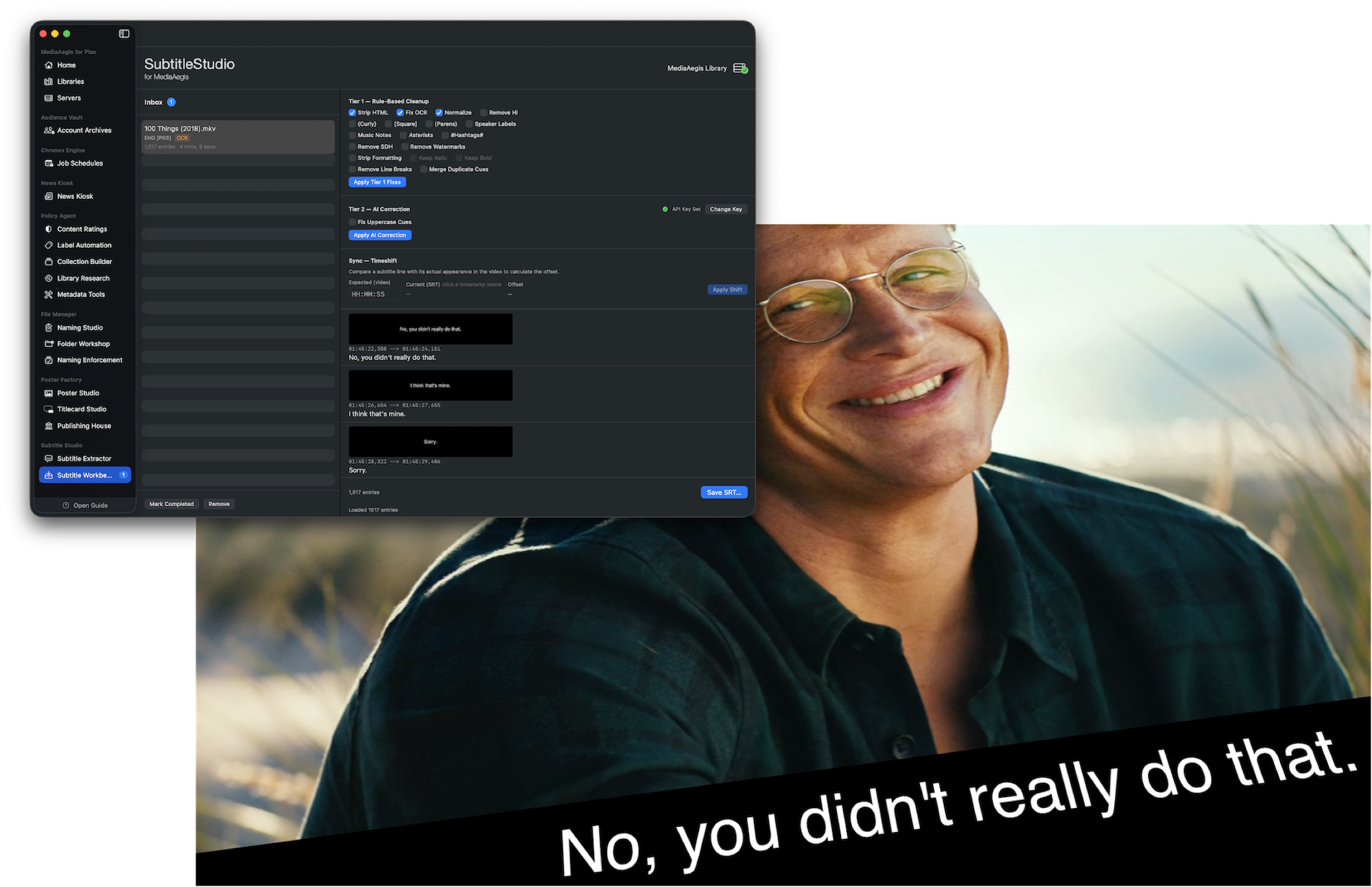 Subtitle Studio correcting subtitles