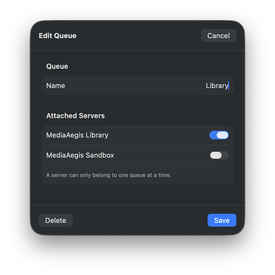 Multi-queue editor with server assignments