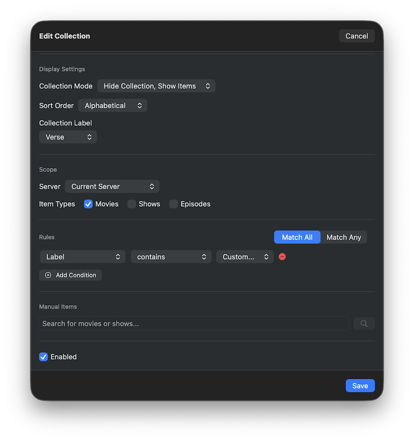 Collection Builder with rule editor and preview