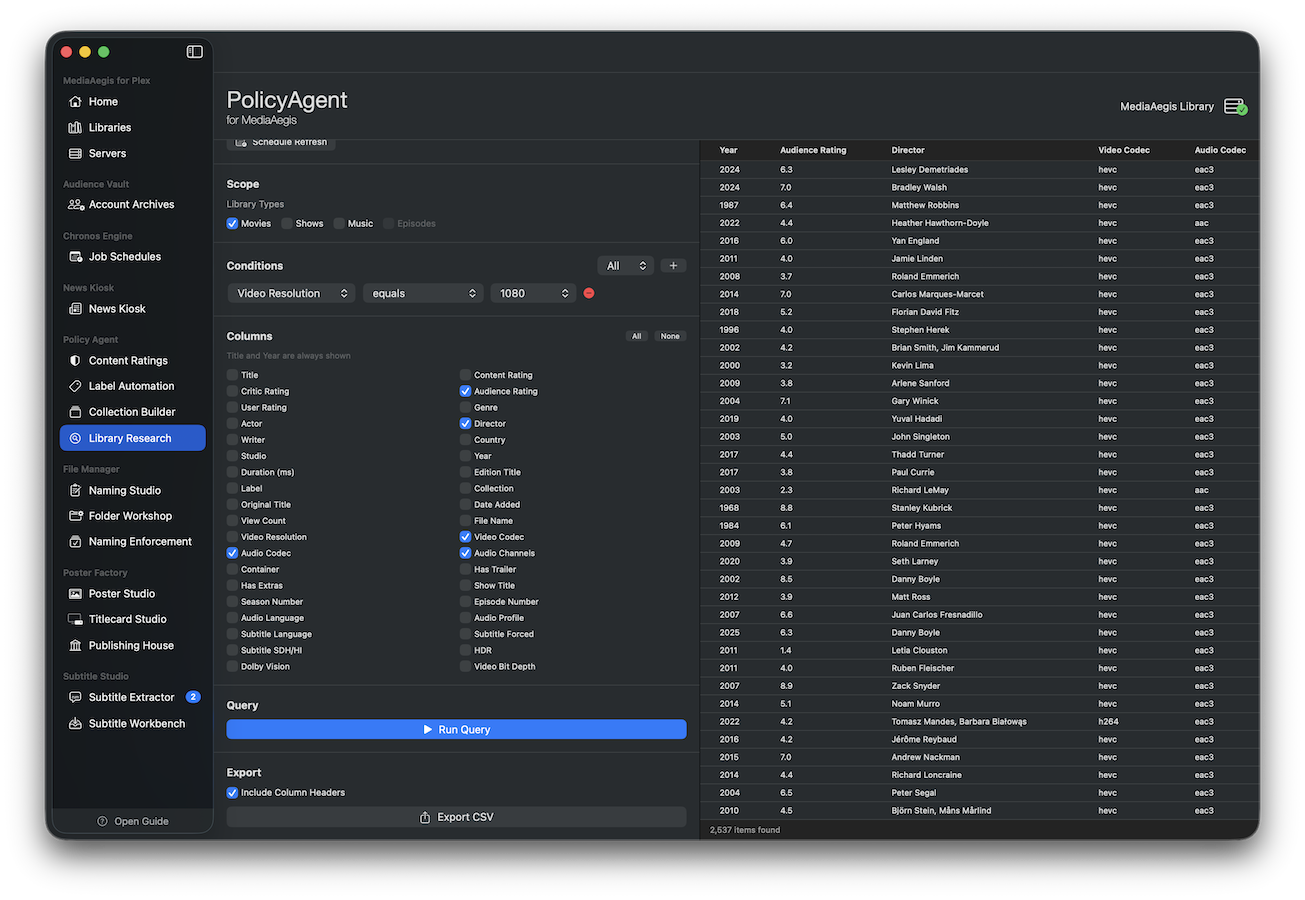Library Research field explorer with search results