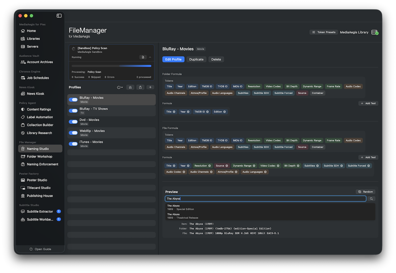 Naming Studio with formula builder and live preview